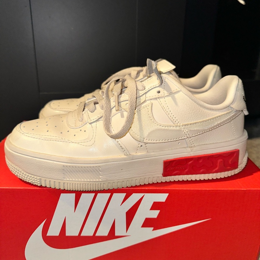 Nike Cream Sneakers Classic Design Leather Upper